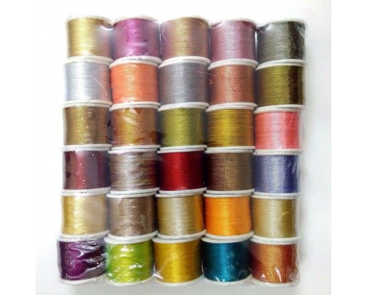 30 Spools - Art Silk Twisted with Lurex - Neem Jari Zari - For Crochet Sewing Embroidery Knitting Jewelry DIY